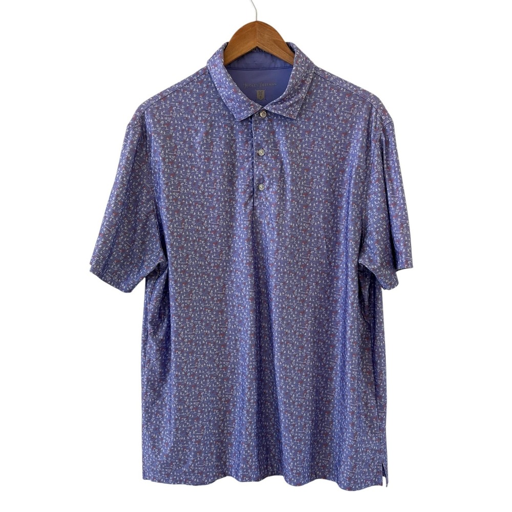 Hickey Freeman Polo Shirt Mens Size L Purple Cactus Print Performance Golf Top